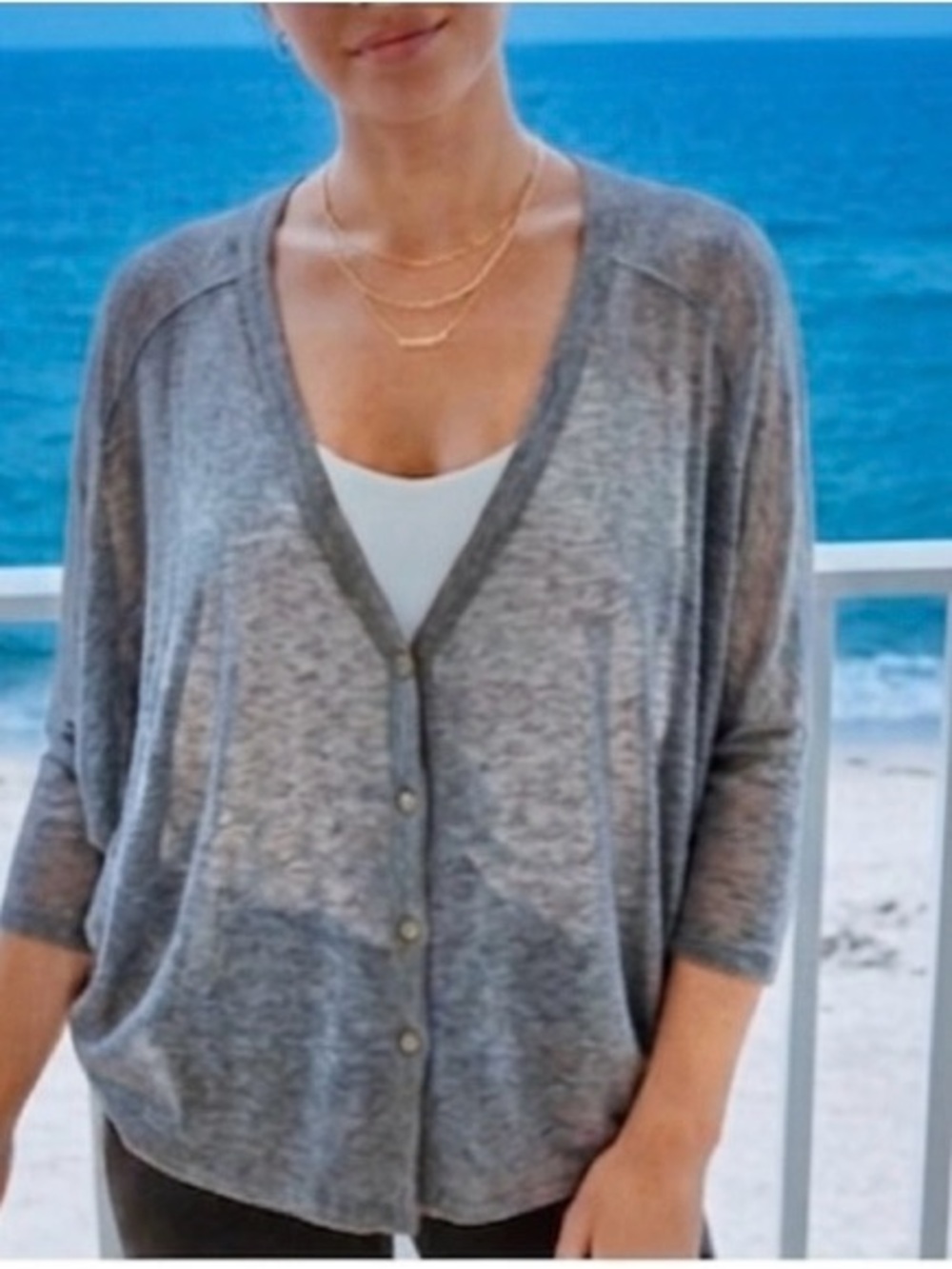 Emma & Sam 3/4” sleeve light grey soft cardigan